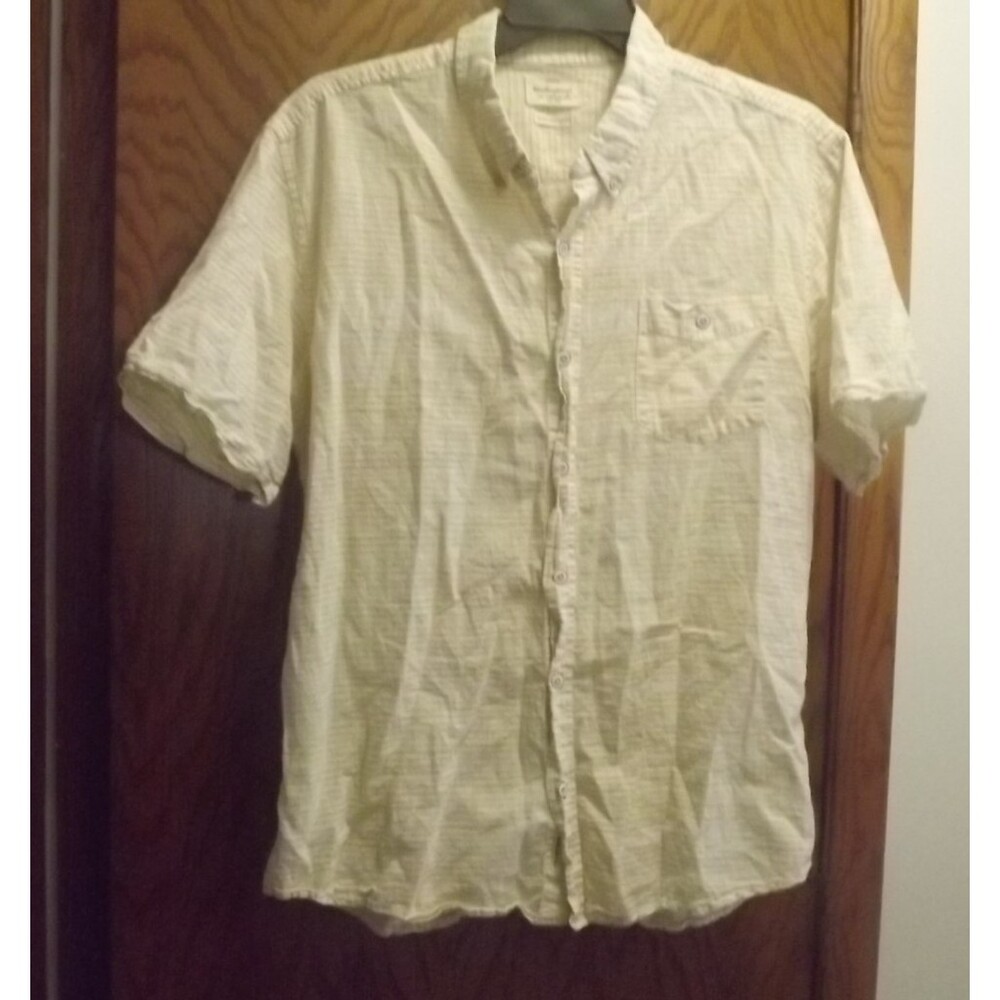 Weatherproof Vintage Washable Linen Blend Yellow Striped Short Sleeve Shirt XL